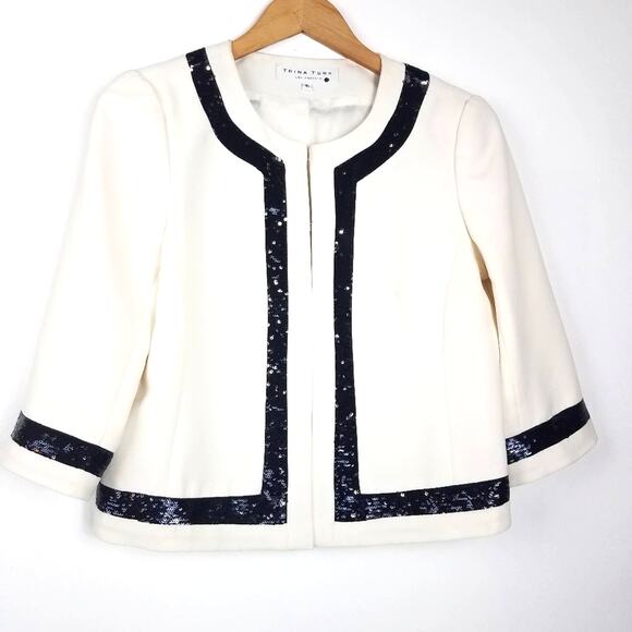 Trina Turk | White Jacket Black Sequins 6 - Picture 1 of 10